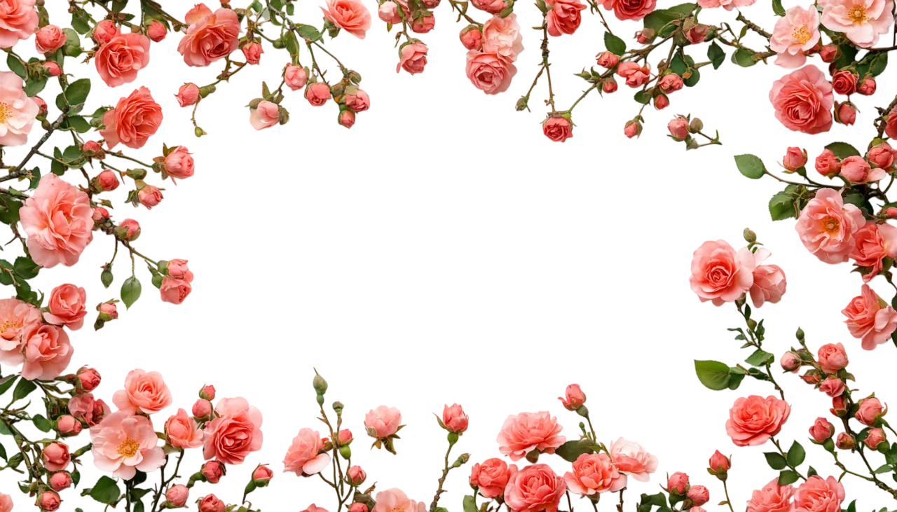 Coral Pink Flower Blossom Tree Frame Border Free PNG
