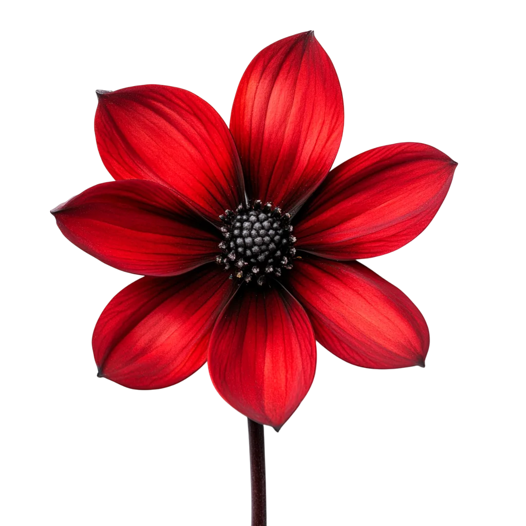 Crimson Red Daisy Flower Blossom on Green Stem Free PNG