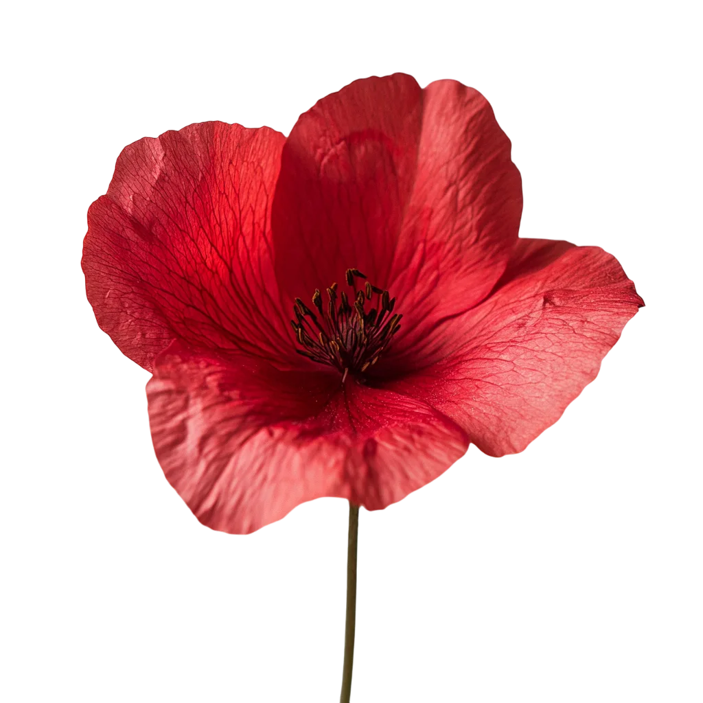 Single Red Poppy Flower Blossom on Thin Stem Free PNG