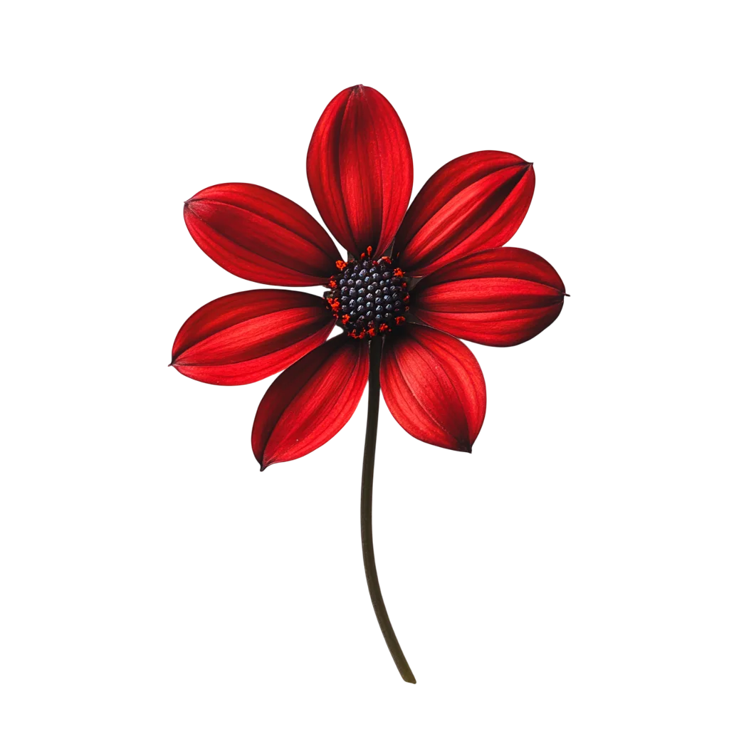 Crimson Red Dahlia Flower on Slender Stem Free PNG