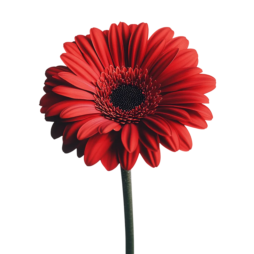 Deep Red Gerbera Daisy Flower on Stem Cutout Free PNG