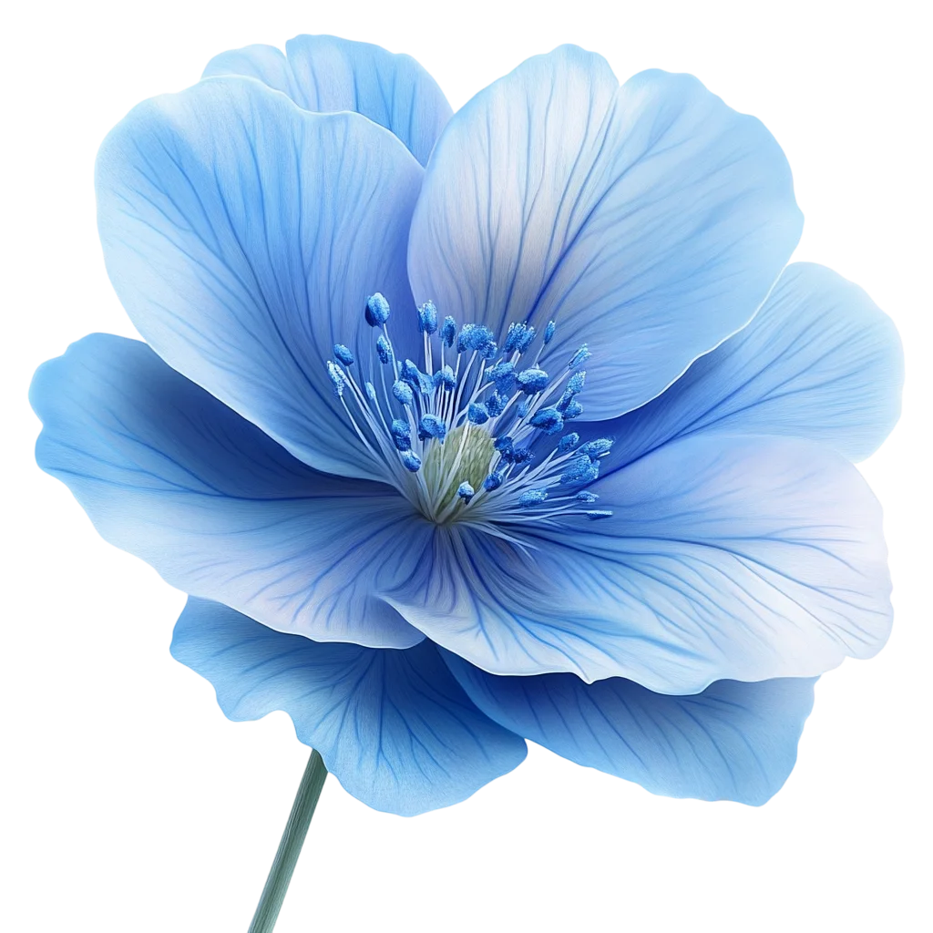 Blooming Blue Poppy Anemone Flower on Stem Cutout Free PNG