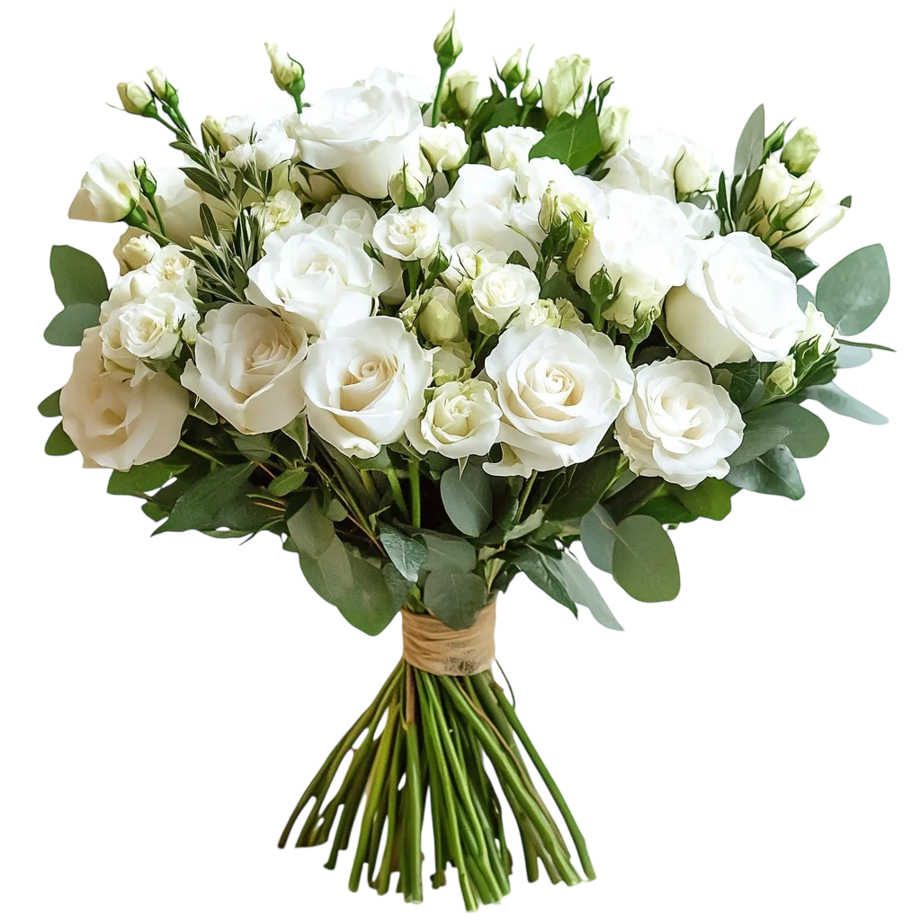 Tied White Rose Bridal Bouquet on Fresh Stems Free PNG