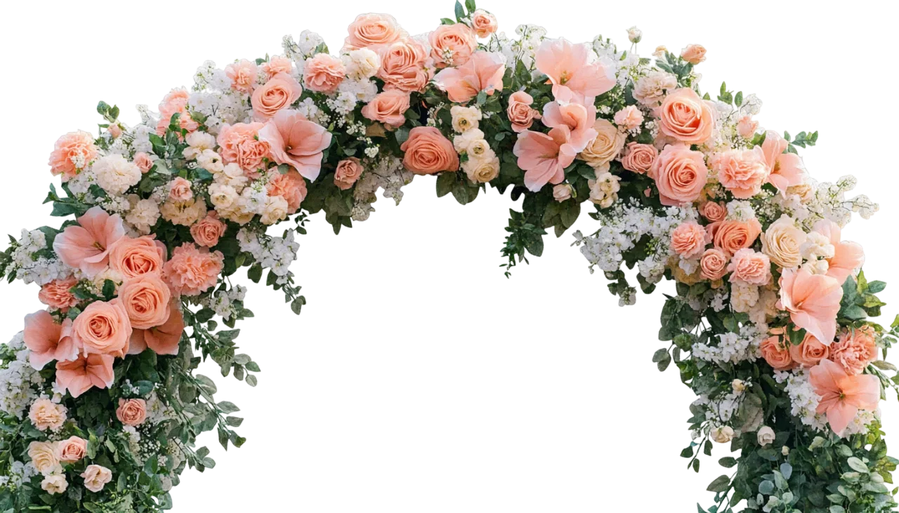 Peach Pink Rose Floral Arch Garland Wedding Decor Free PNG