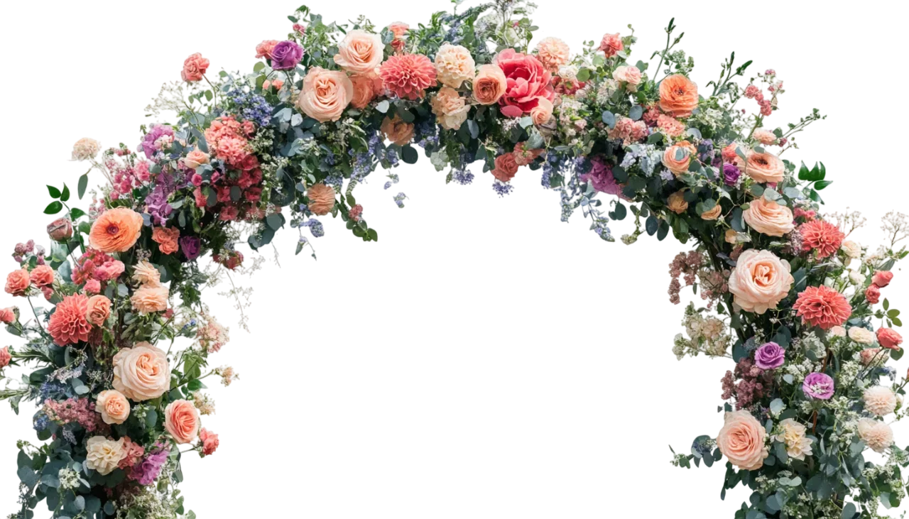 Lush Pink Rose and Greenery Wedding Floral Arch Free PNG