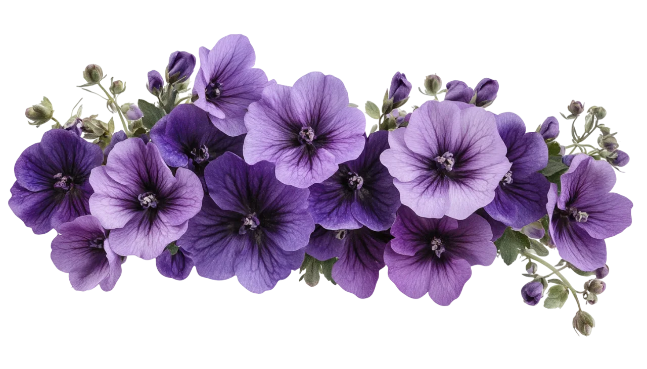 Vibrant Purple Petunia Flower Bush Hedge Border Free PNG