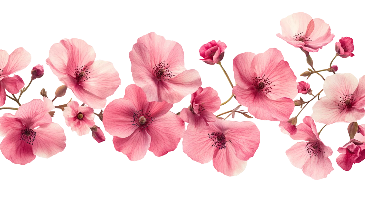 Pink Flower Garland Blooming Vine Border Free PNG