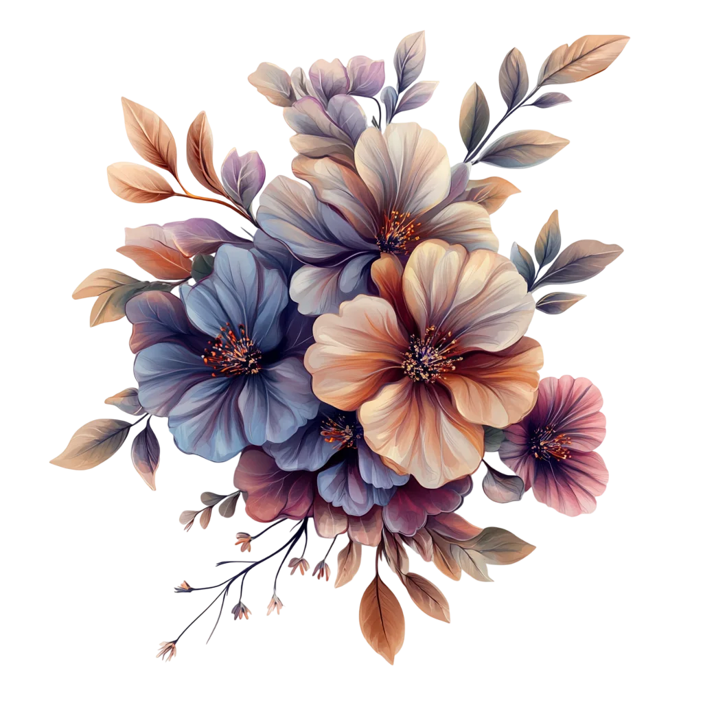 Muted Purple and Coral Flower Bouquet Clipart Free PNG