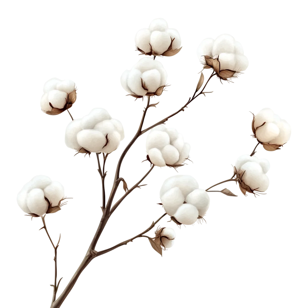Botanical Dried Cotton Branch with White Bolls Free PNG