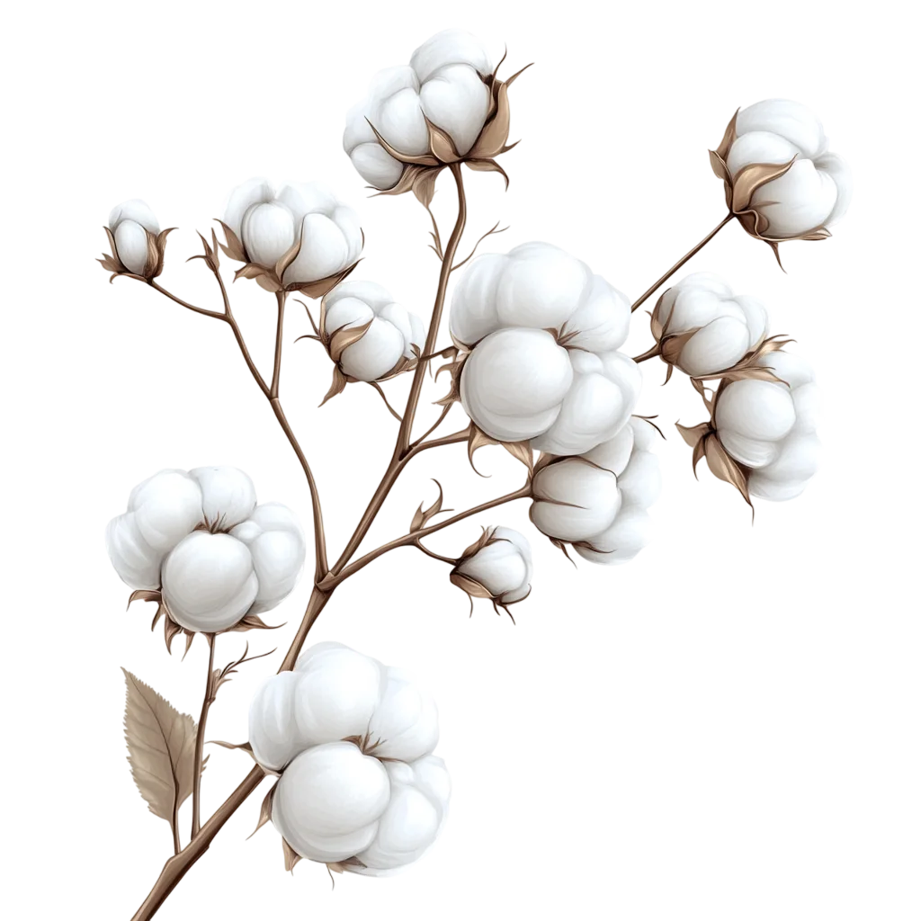 Fluffy White Cotton Bolls on Rustic Stem Free PNG
