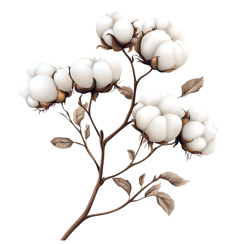 Natural Dried Cotton Stems Branch with Bolls Free PNG