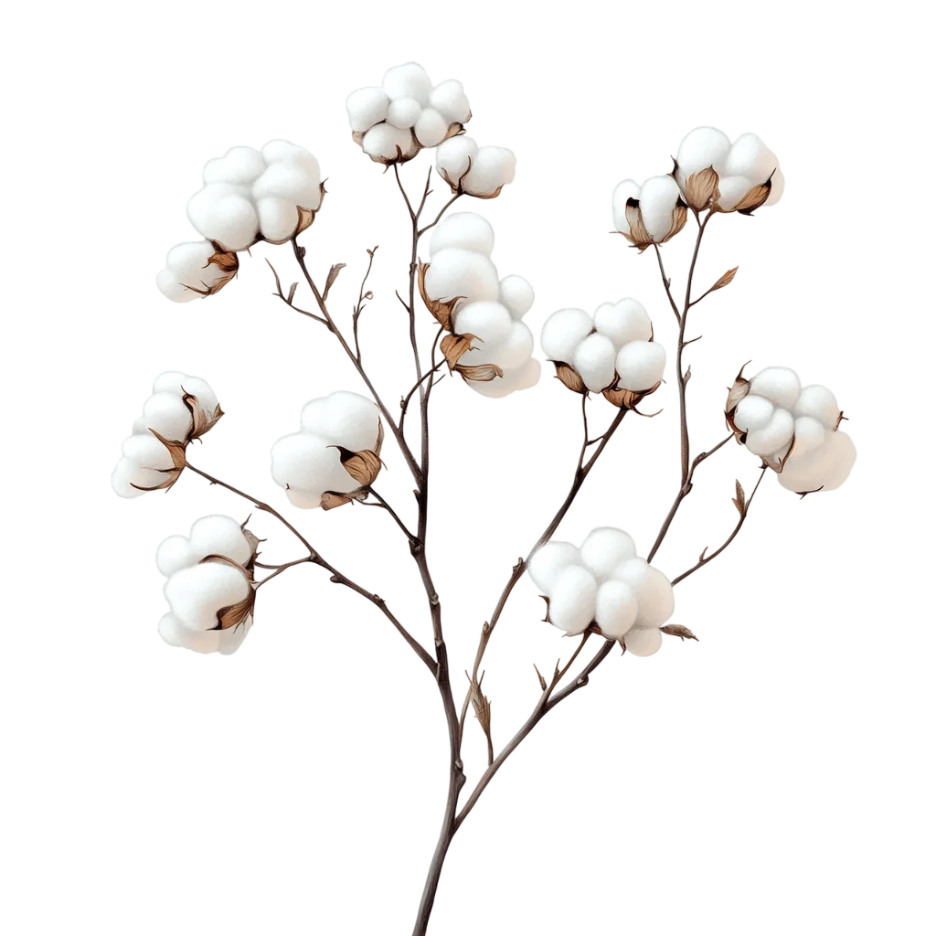 Dried Cotton Plant Branch with Fluffy Bolls Free PNG