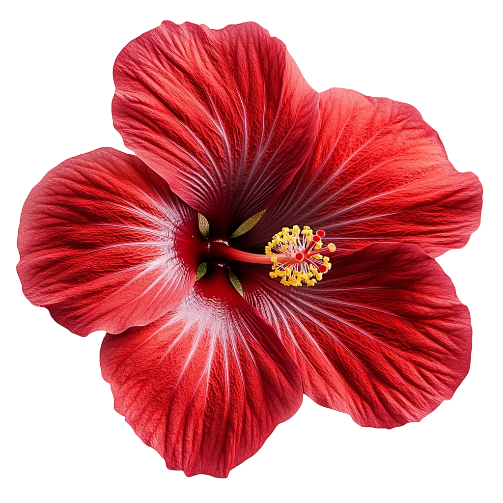 Lush Red Hibiscus Flower Blossom Overhead Cutout Free PNG