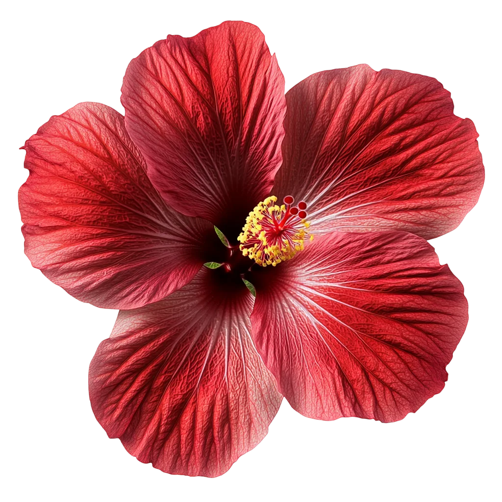 Deep Red Hibiscus Flower Blossom Overhead View Free PNG