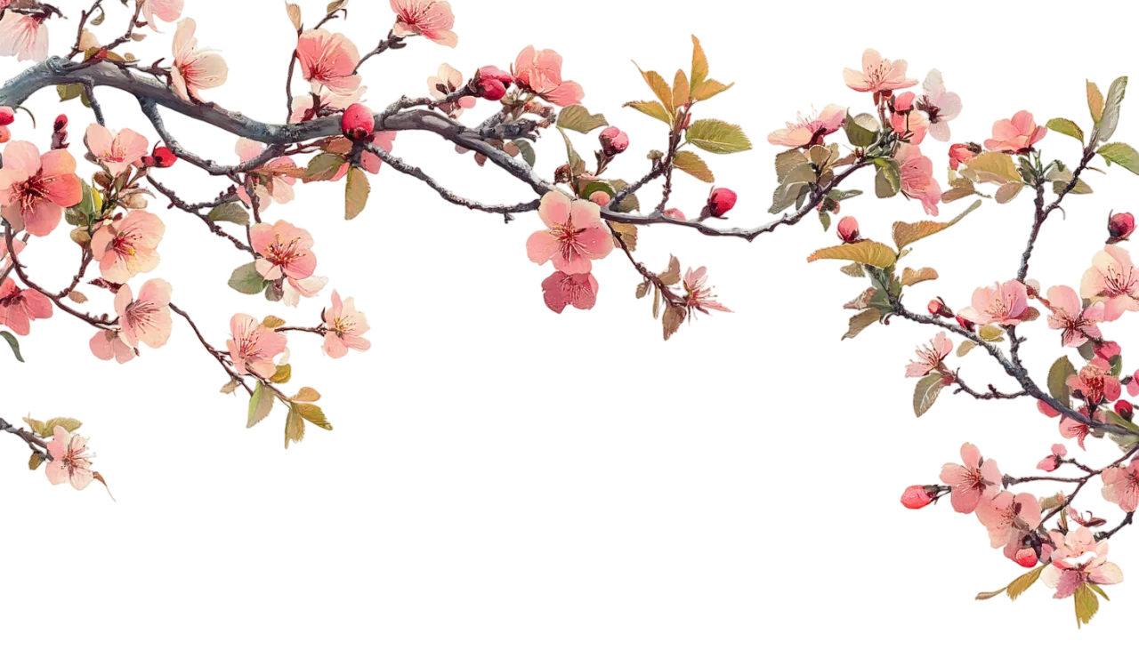 Flowering Spring Tree Branch with Pink Petals Free PNG