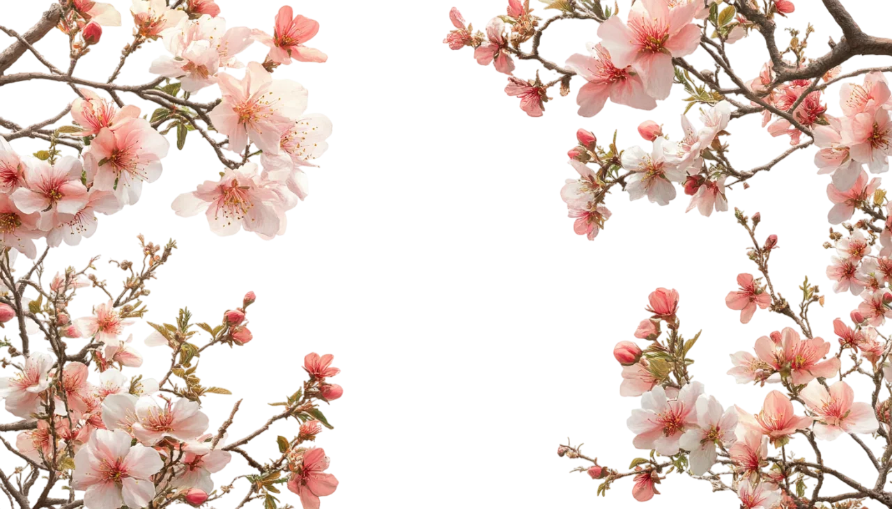 Pink Flower Tree Branches Frame Floral Border Free PNG