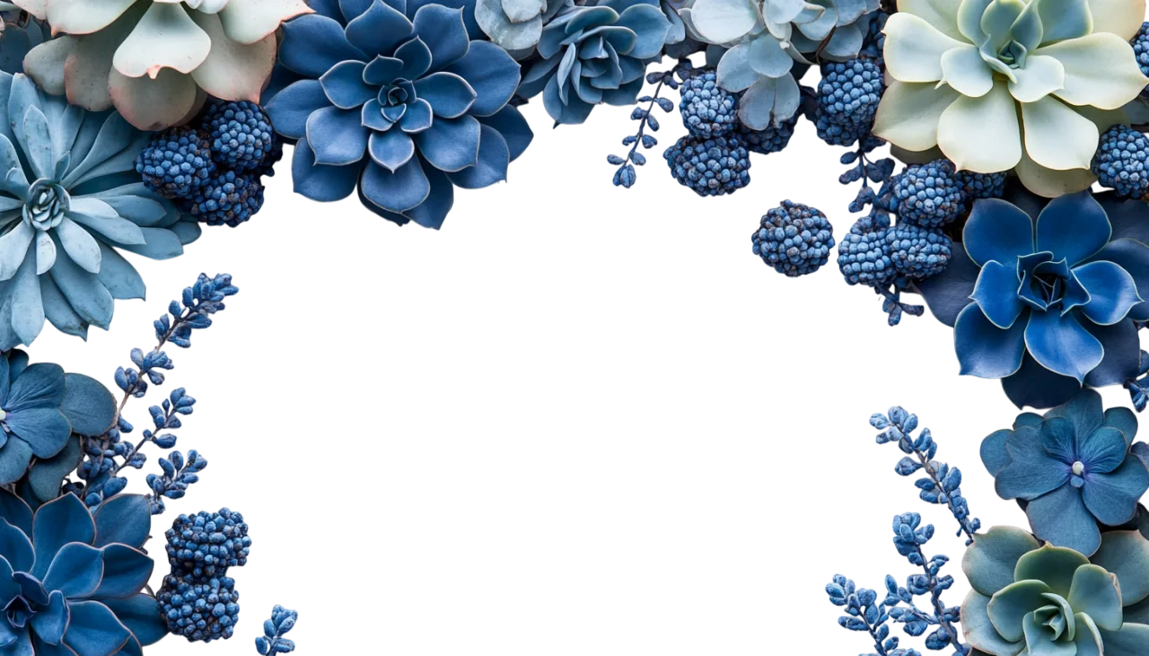 Blue Succulent Plants Frame Corner Border Cutout Free PNG