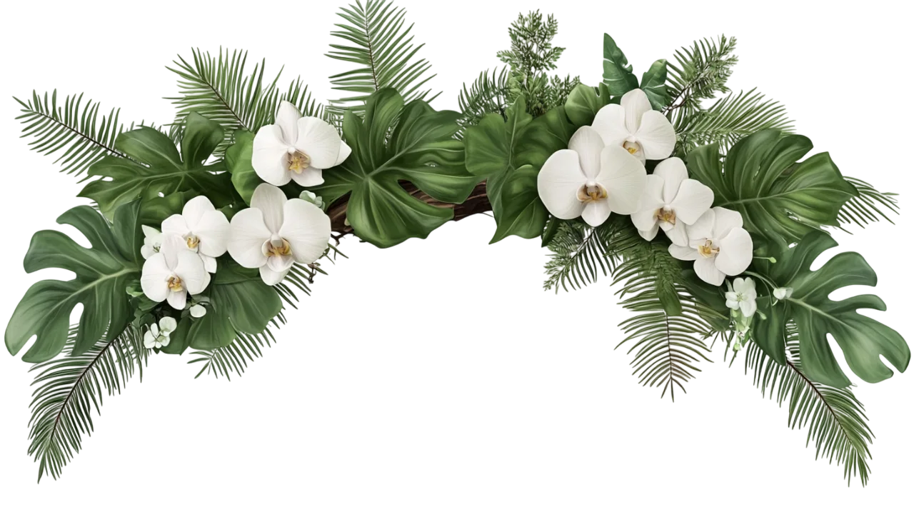 Tropical Palm and White Orchid Arch Garland Free PNG