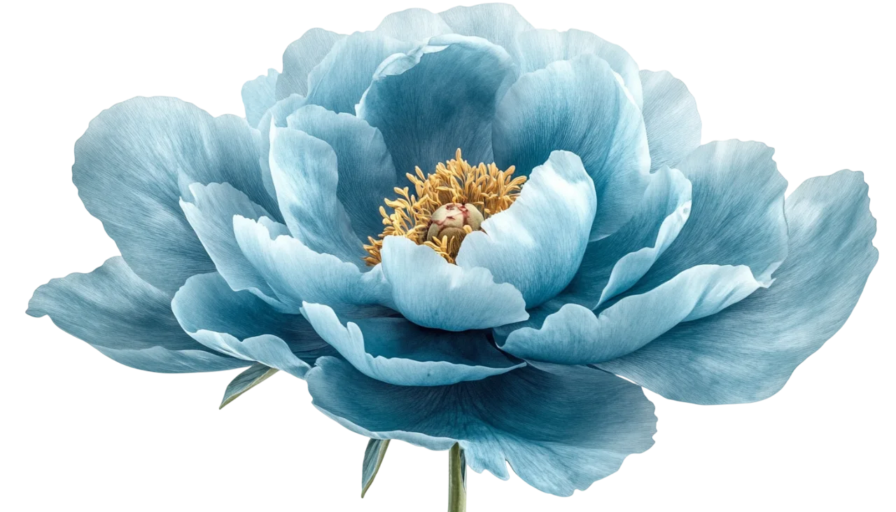 Single Blue Peony Flower Blossom on Stem Cutout Free PNG