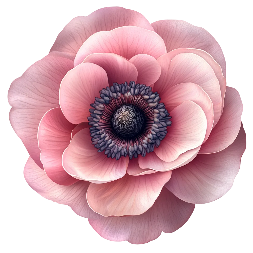 Soft Pink Anemone Flower Head Overhead Blossom Free PNG