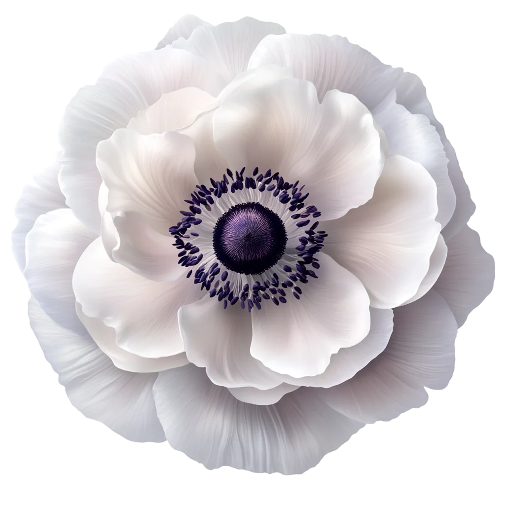 White Anemone Flower Blossom with Black Center Free PNG