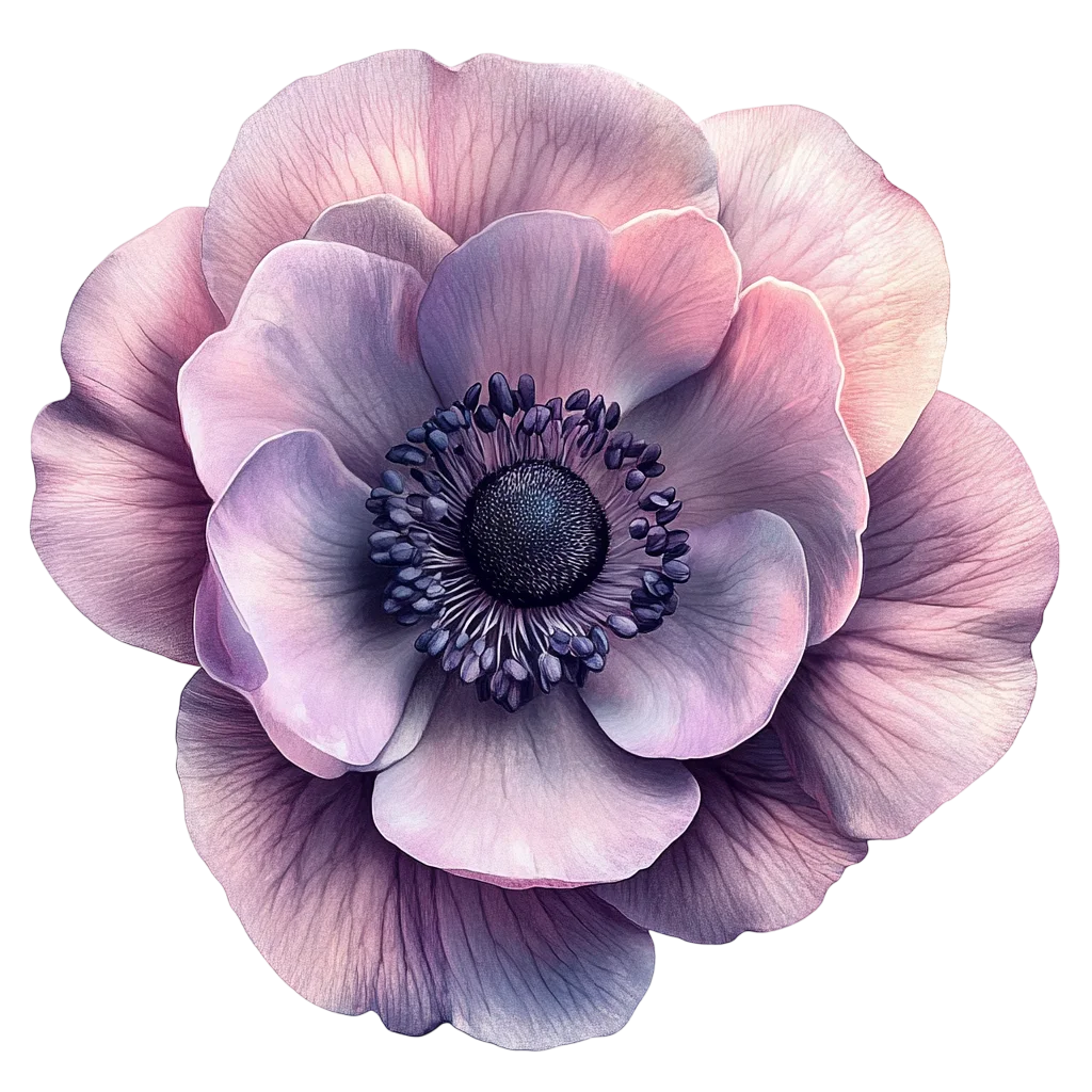 Vintage Purple Anemone Flower Blossom Top View Free PNG