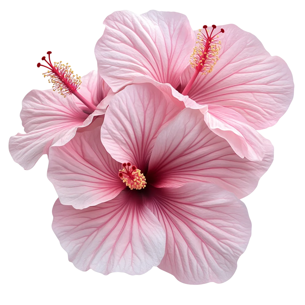 Trio of Pink Hibiscus Flower Blooms Overhead Free PNG