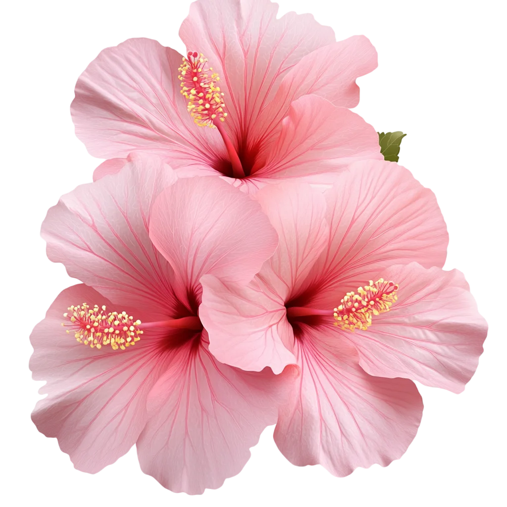 Cluster of Blooming Pink Hibiscus Flower Blossoms Free PNG
