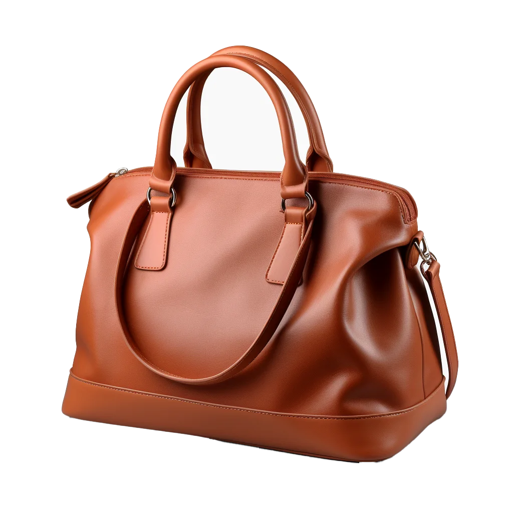 Classic Brown Leather Handbag Satchel Purse Free PNG