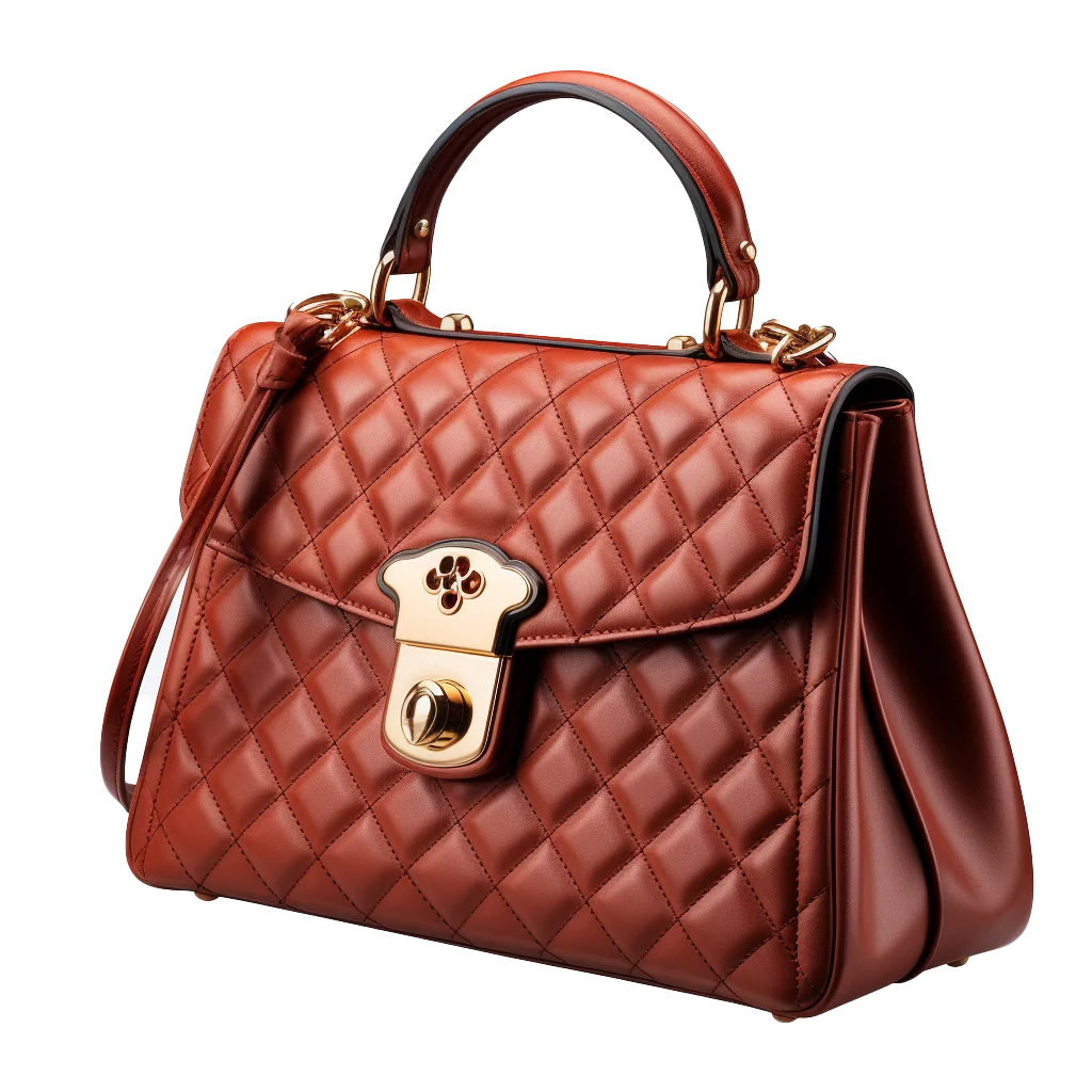 Quilted Burgundy Red Leather Satchel Purse Free PNG