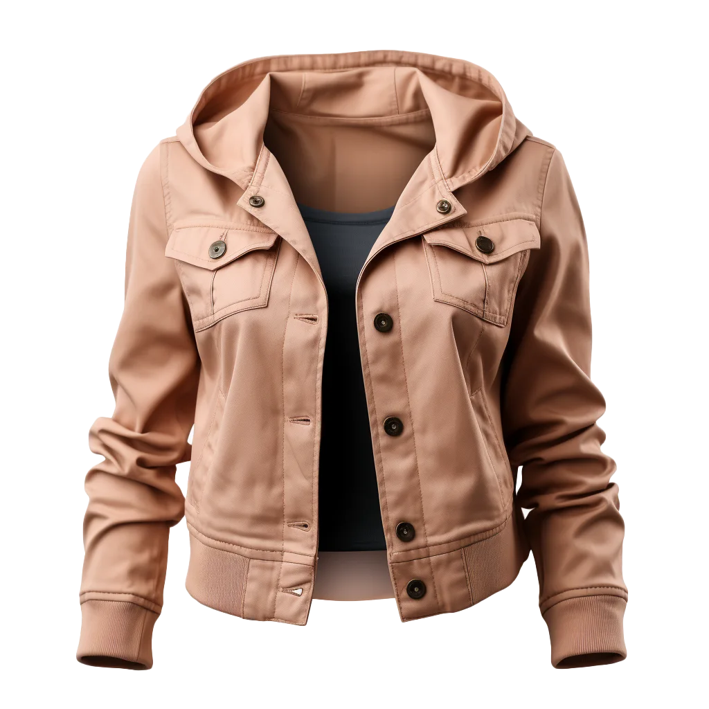 Beige Suede Hooded Moto Bomber Jacket Free PNG