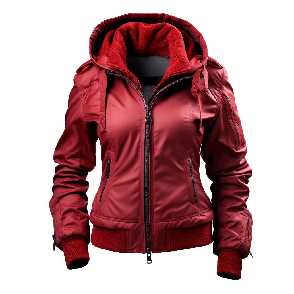 Red Hooded Puffer Bomber Winter Jacket Free PNG