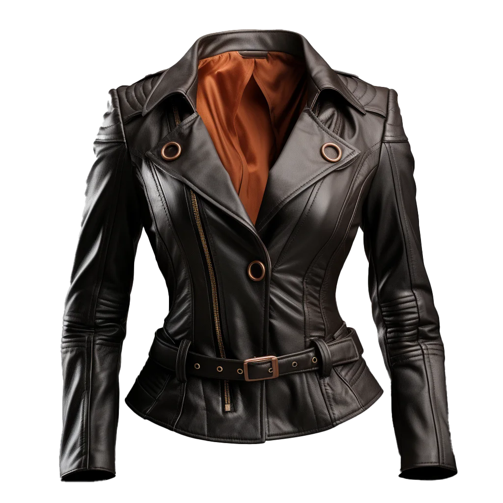 Black Fitted Leather Moto Biker Jacket Free PNG