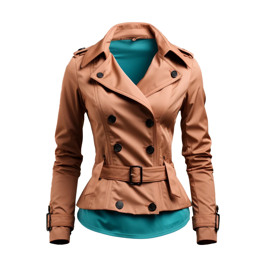 Camel Brown Double Breasted Trench Moto Jacket Free PNG