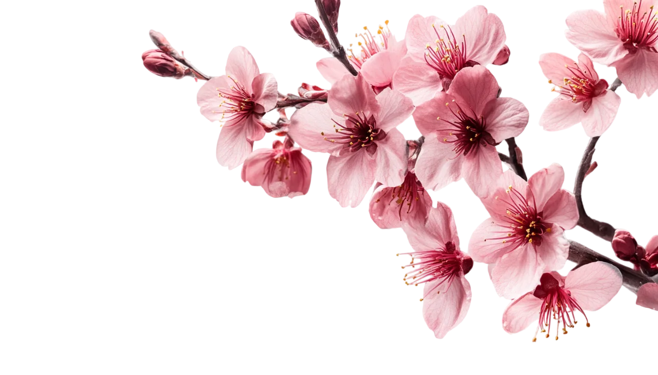 Pink Cherry Blossom Flower Branch Diagonal Corner Free PNG