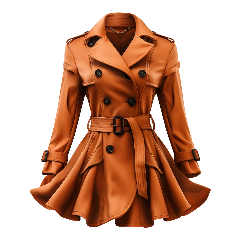 Caramel Brown Flared Trench Coat Dress Free PNG