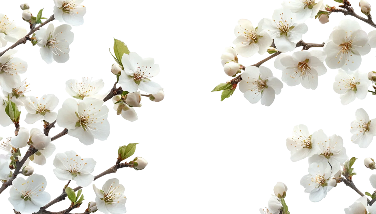 White Apple Blossom Flower Branches Frame Border Free PNG