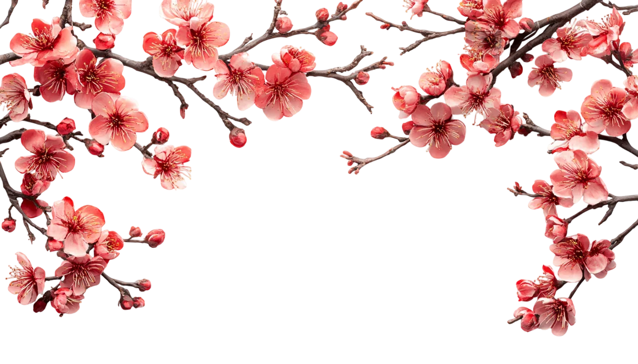 Blooming Red and Pink Flower Tree Branches Header Free PNG