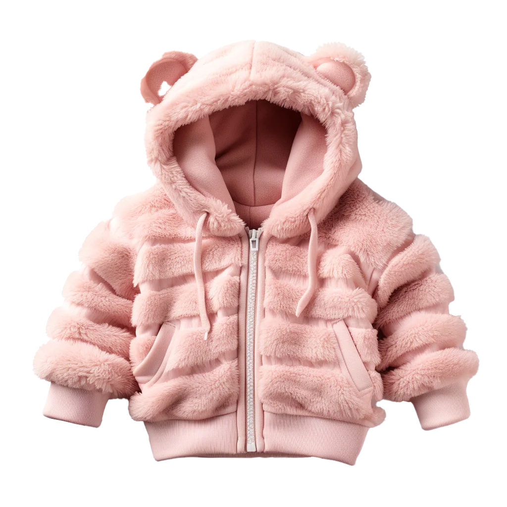 Pink Baby Bear Fleece Hoodie Winter Jacket Free PNG