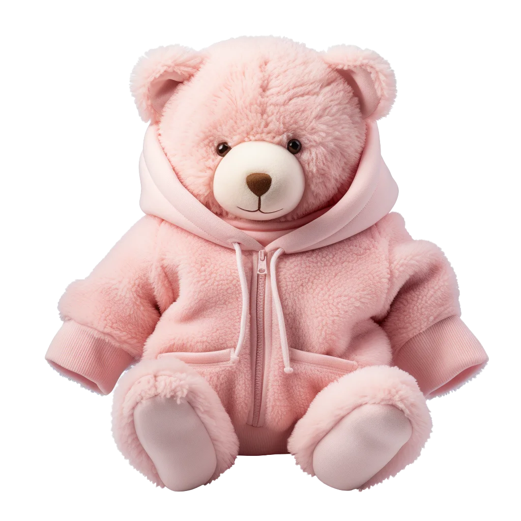 Cute Pink Teddy Bear Wearing Fleece Hoodie Free PNG
