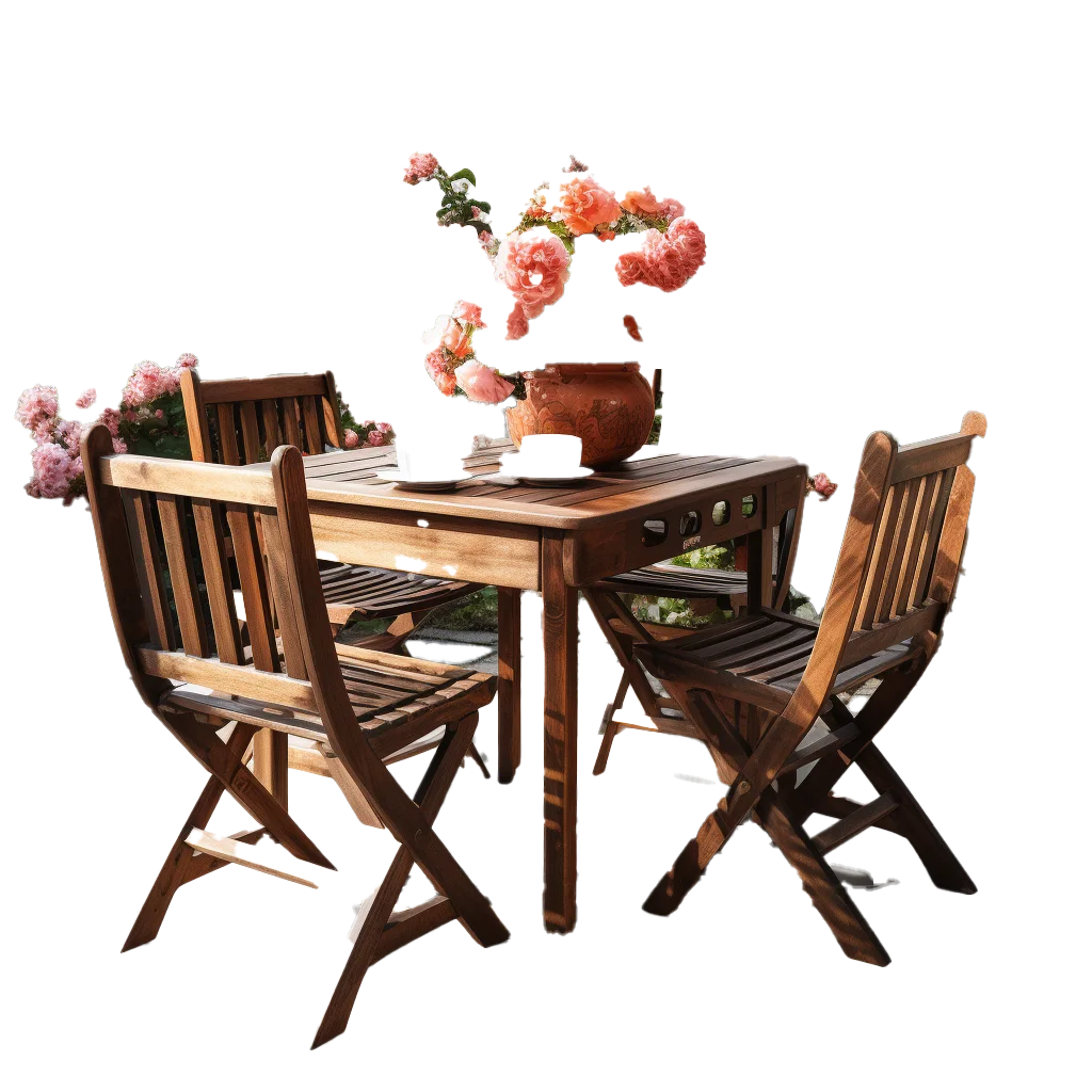 Wooden Patio Dining Table and Chairs Set Free PNG