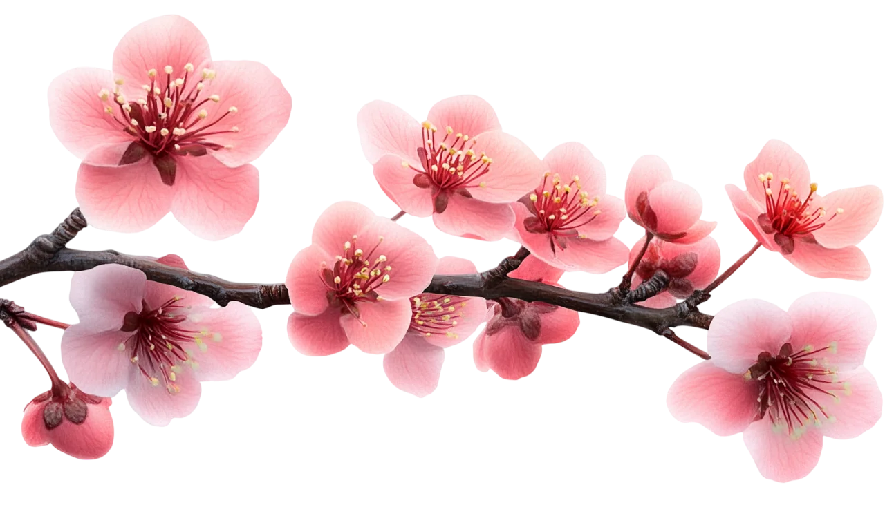 Pink Peach Blossom Branches with Flower Buds Free PNG