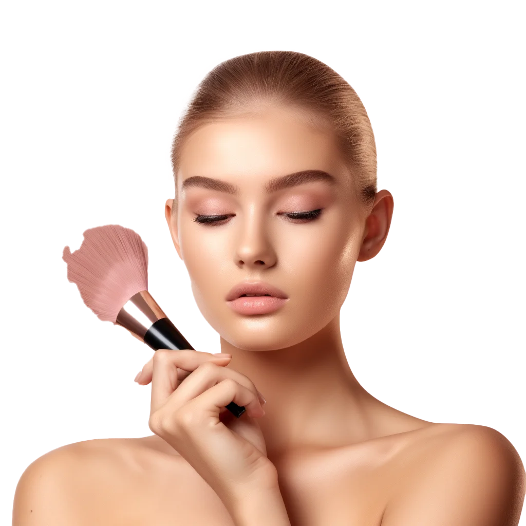 Pretty Blonde Woman with Pink Makeup Brush Free PNG