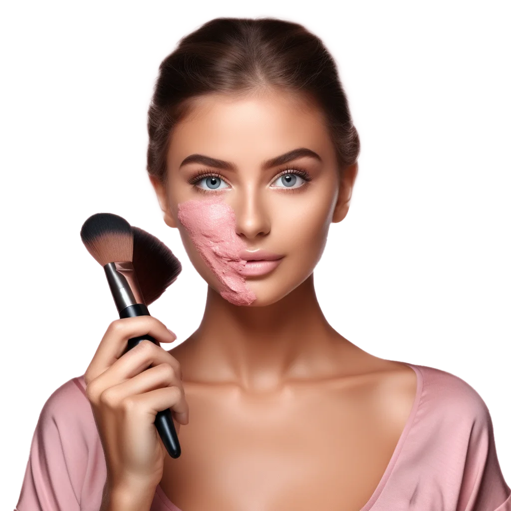 Woman Applying Cosmetics with Makeup Brushes Free PNG