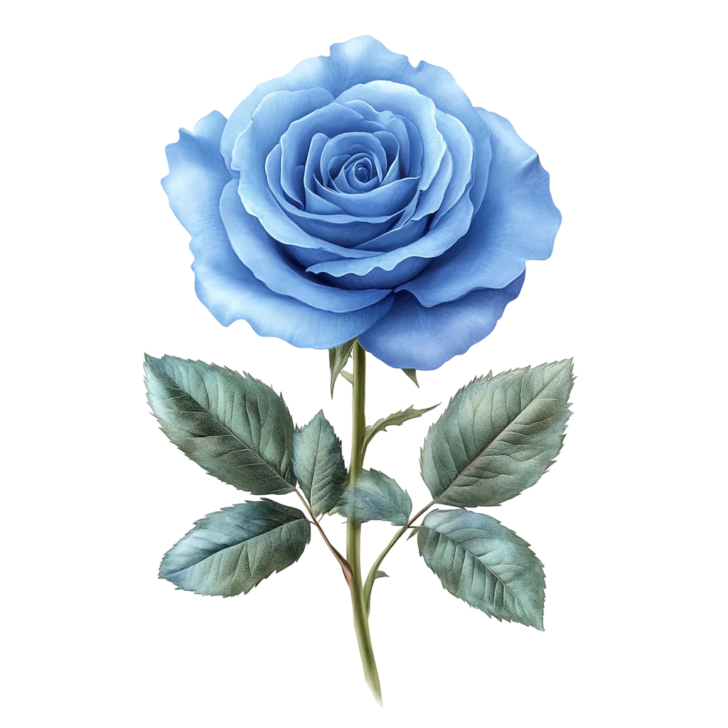 Blue Rose Stem with Green Leaves Clipart Free PNG
