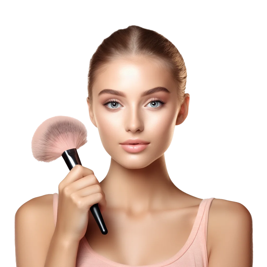 Woman Applying Blush with Soft Makeup Brush Free PNG