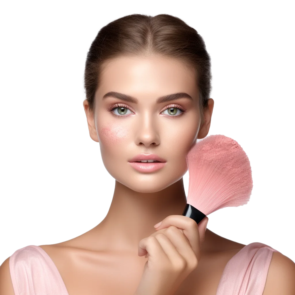Glamour Woman Holding Fluffy Face Makeup Brush Free PNG