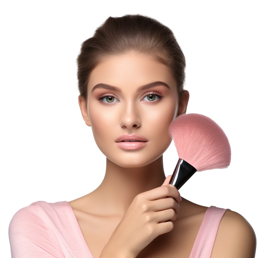 Beautiful Woman with Soft Makeup Powder Brush Free PNG