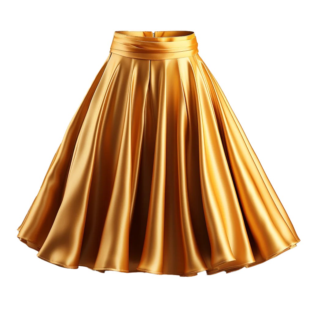 Gold Satin Pleated Flared Skirt Clipart Free PNG