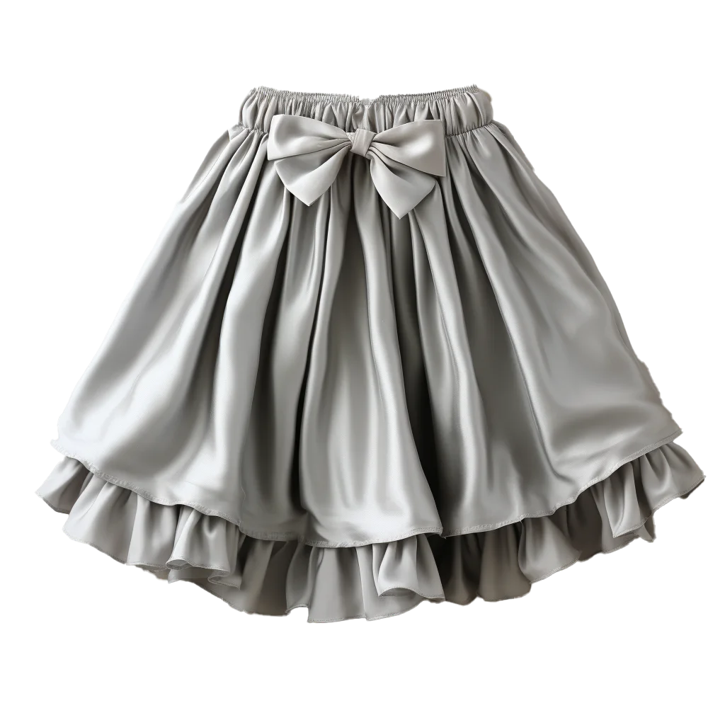 Gray Ruffled Puffy Mini Skirt with Bow Free PNG
